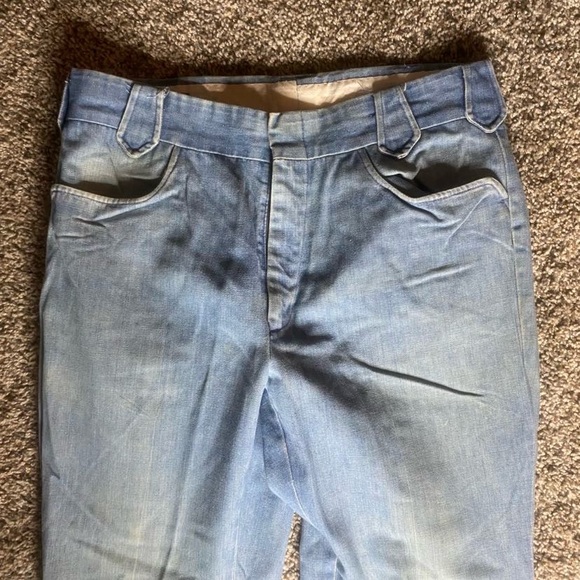 Vintage Wrangler Jeans Mens 32x30 Blue 70s Flare Bell Bottoms Western Pearl Snap - Picture 2 of 8
